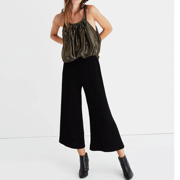 Madewell Size 12 Gramercy Wide Leg Pants Black Ankle Cropped Boho Trouser - Picture 1 of 12